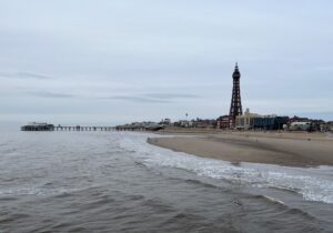 View of Blackpool Tower and the beach.