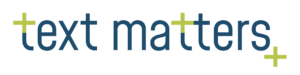 "text matters" in grün und blau